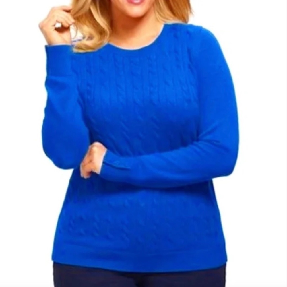 Talbots Cobalt Blue Button Cuff Crewneck Sweater | EUC | Large